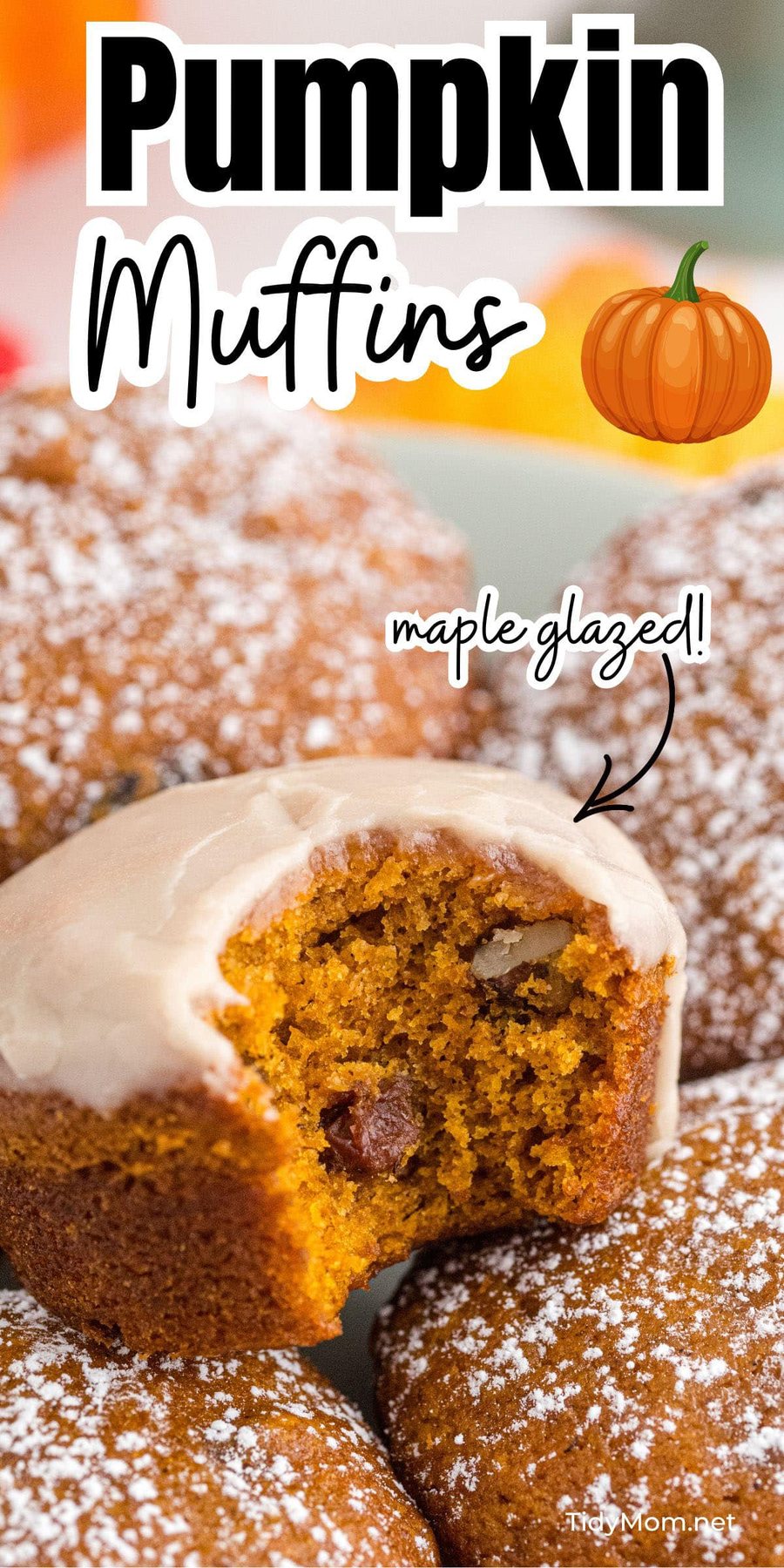 pumpkin muffins with maple glaze and walnuts
