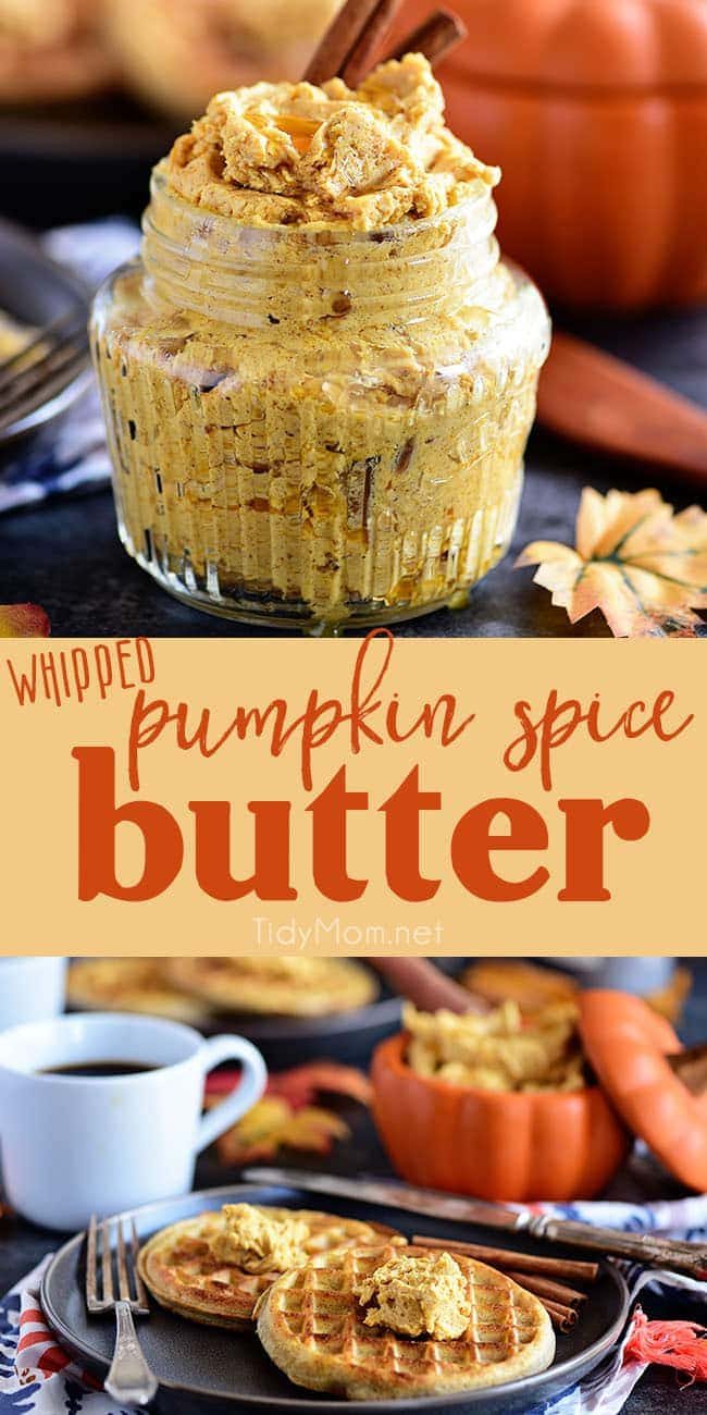 Pumpkin Spice Butter Spread has all your favorite fall spices + honey whipped into a creamy fluffy spread for bread, waffles, pancakes and more. Print the full recipe at cetcu.com #pumpkin #pumpkinspice #honeybutter