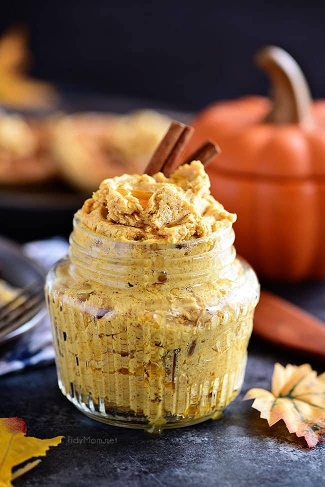 Pumpkin Spice Butter Spread has all your favorite fall spices + honey whipped into a creamy fluffy spread for bread, waffles, pancakes and more.