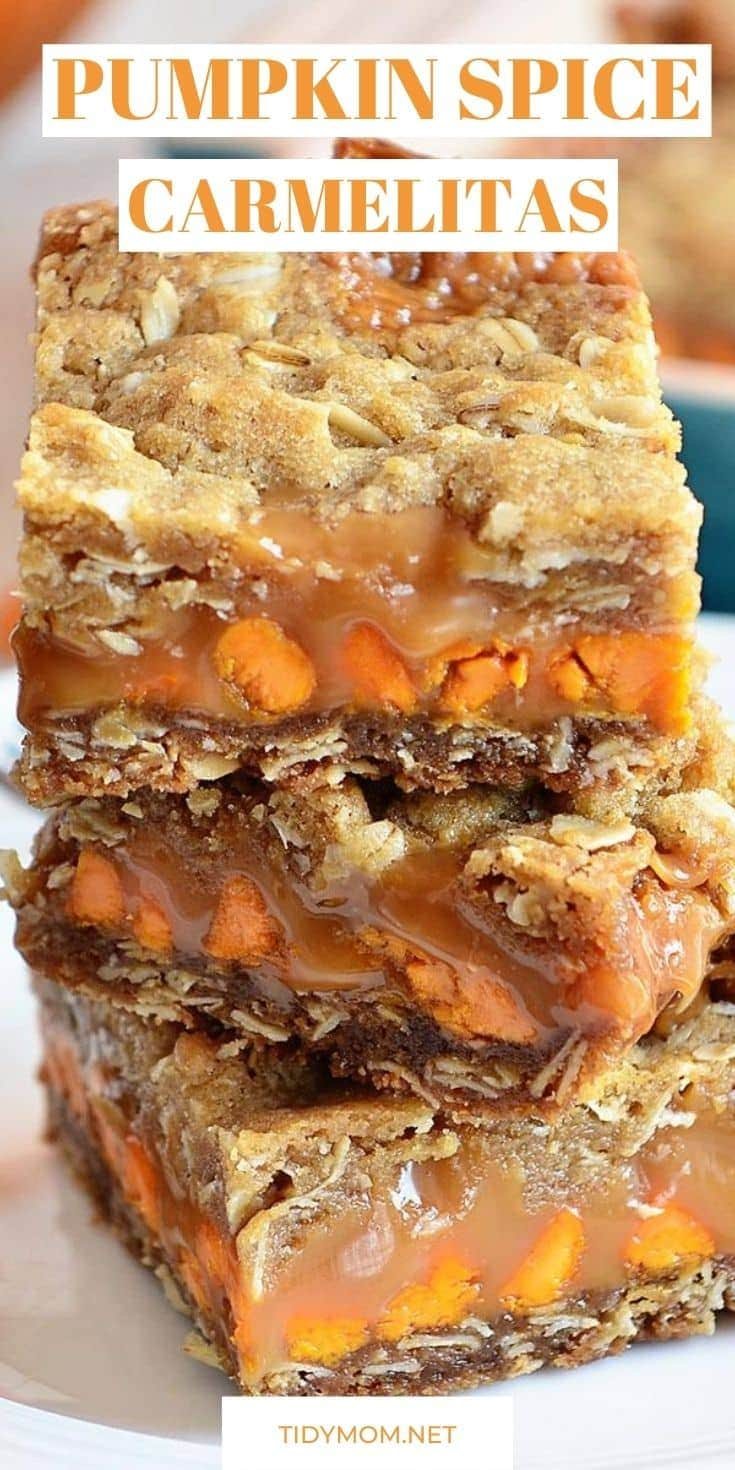 close up of a stack of 3 carmelita bars