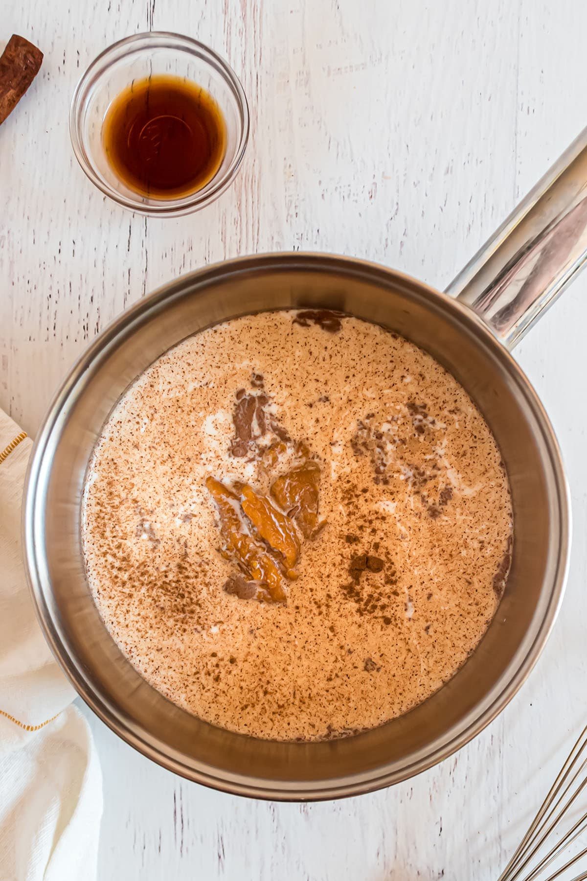 making homemade pumpkin creamer in a saucepan step 2