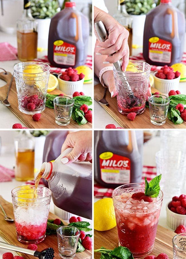 Step by step phots on how to make a Raspberry Hard Iced Tea Cocktail