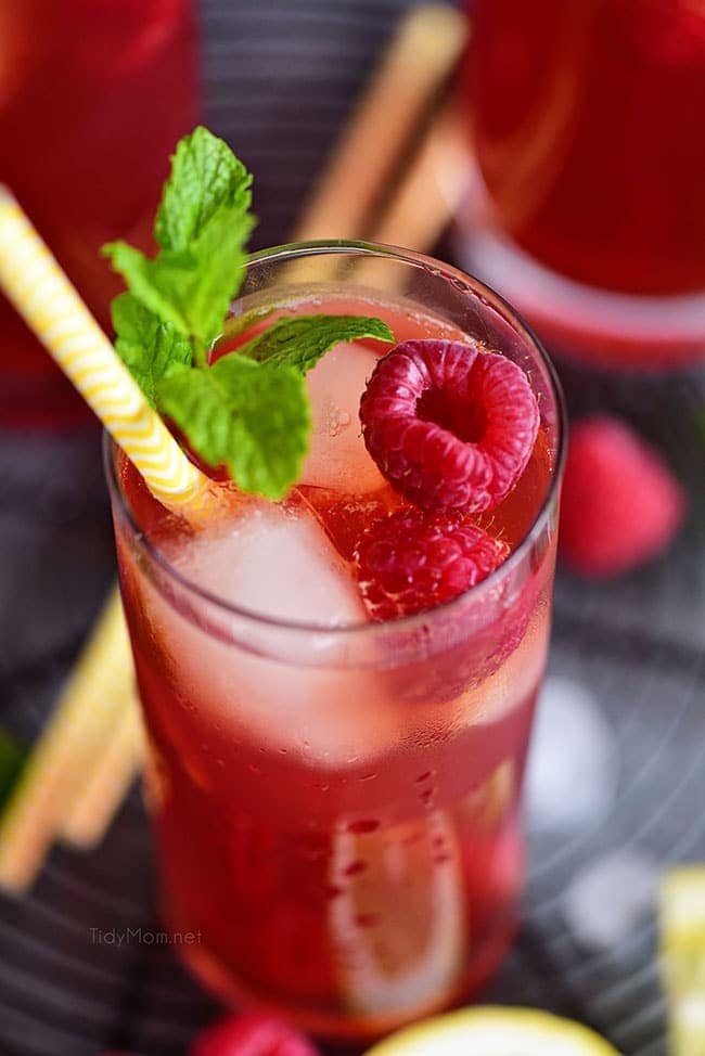 Tall cool glass of Red Raspberry Iced Tea