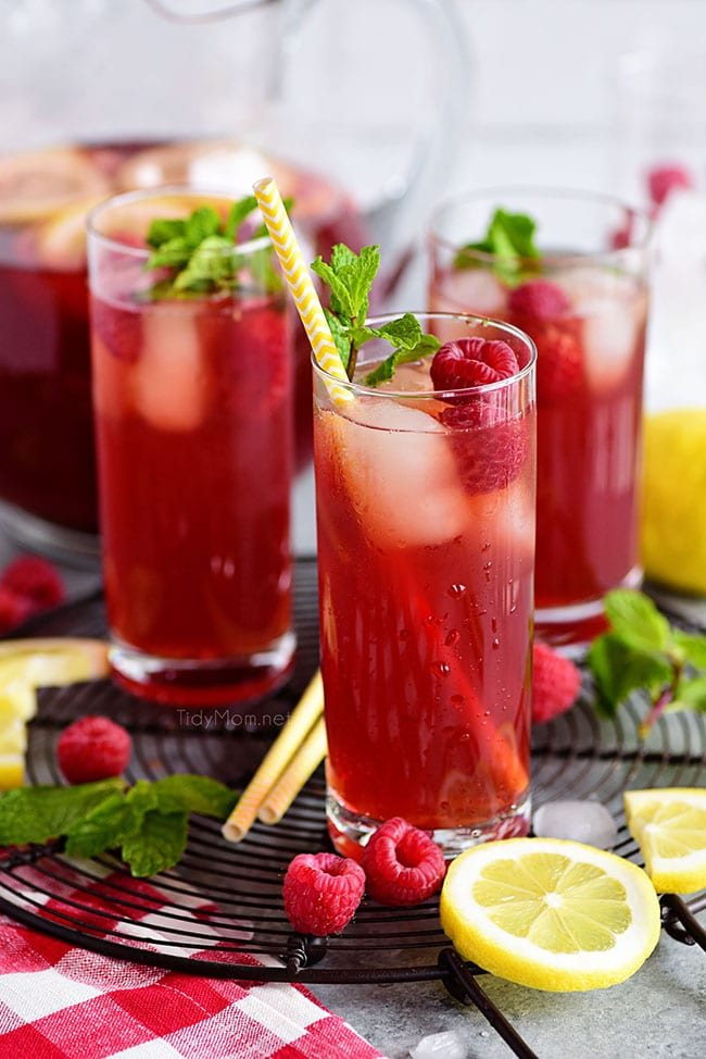 3 tall glasses of Red Raspberry Iced Tea