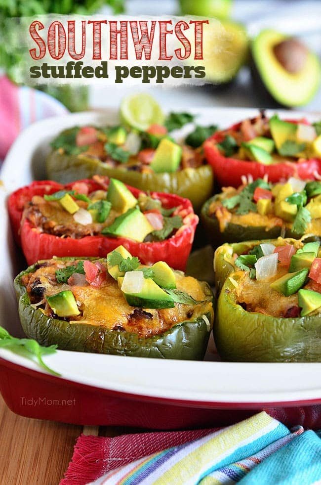 Fresh Bell peppers are filled with rice, browned ground beef seasoned with McCormick Organice Taco Seasoning, black beans, tomatoes, green chilies and cheese for an easy weeknight dinner with a southwest twist. Southwest Stuffed Peppers recipe at cetcu.com
