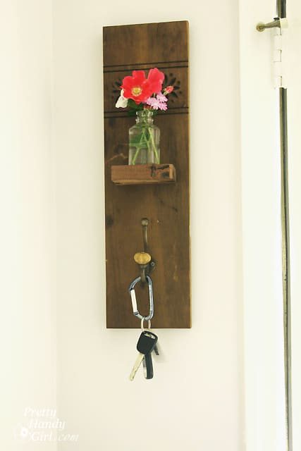 DIY Reclaimed Wood Sconce with Hook tutorial from Pretty Handy Girl at cetcu.com
