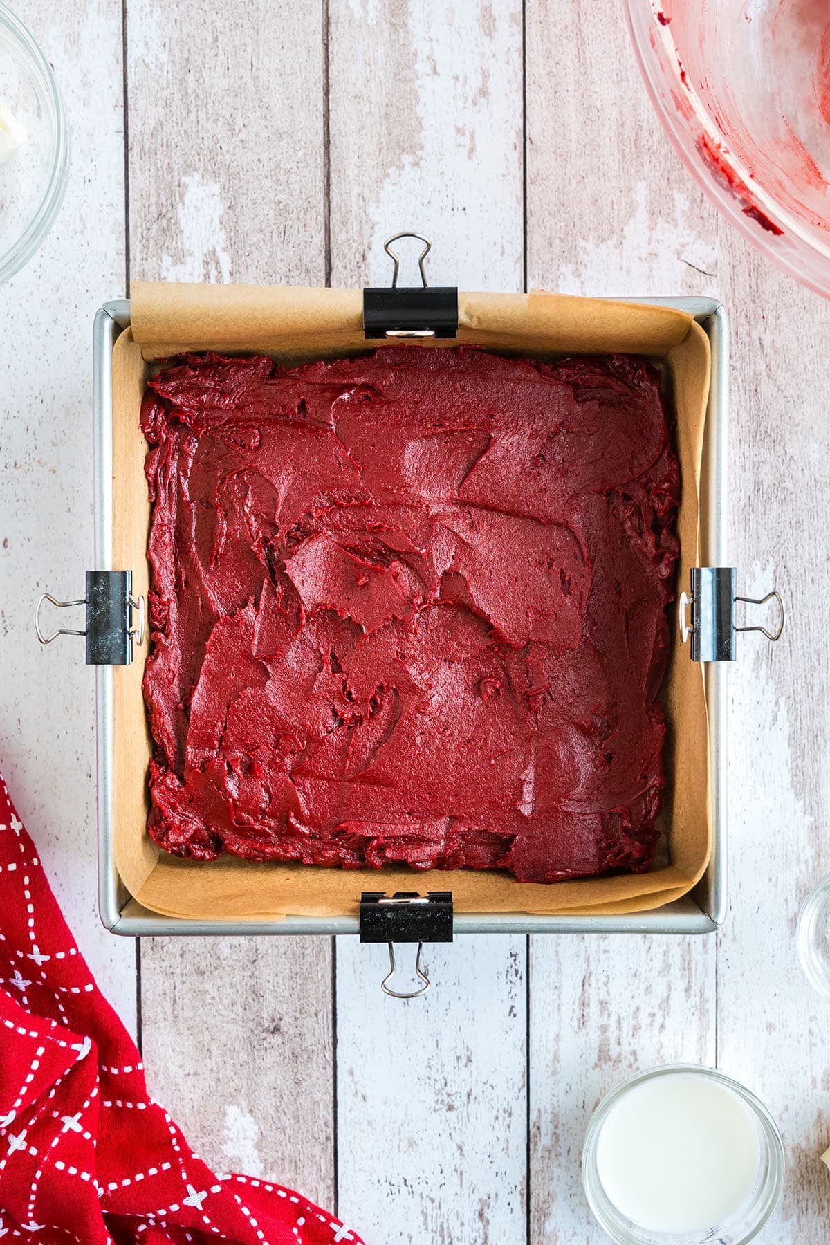 brownie batter in square pan