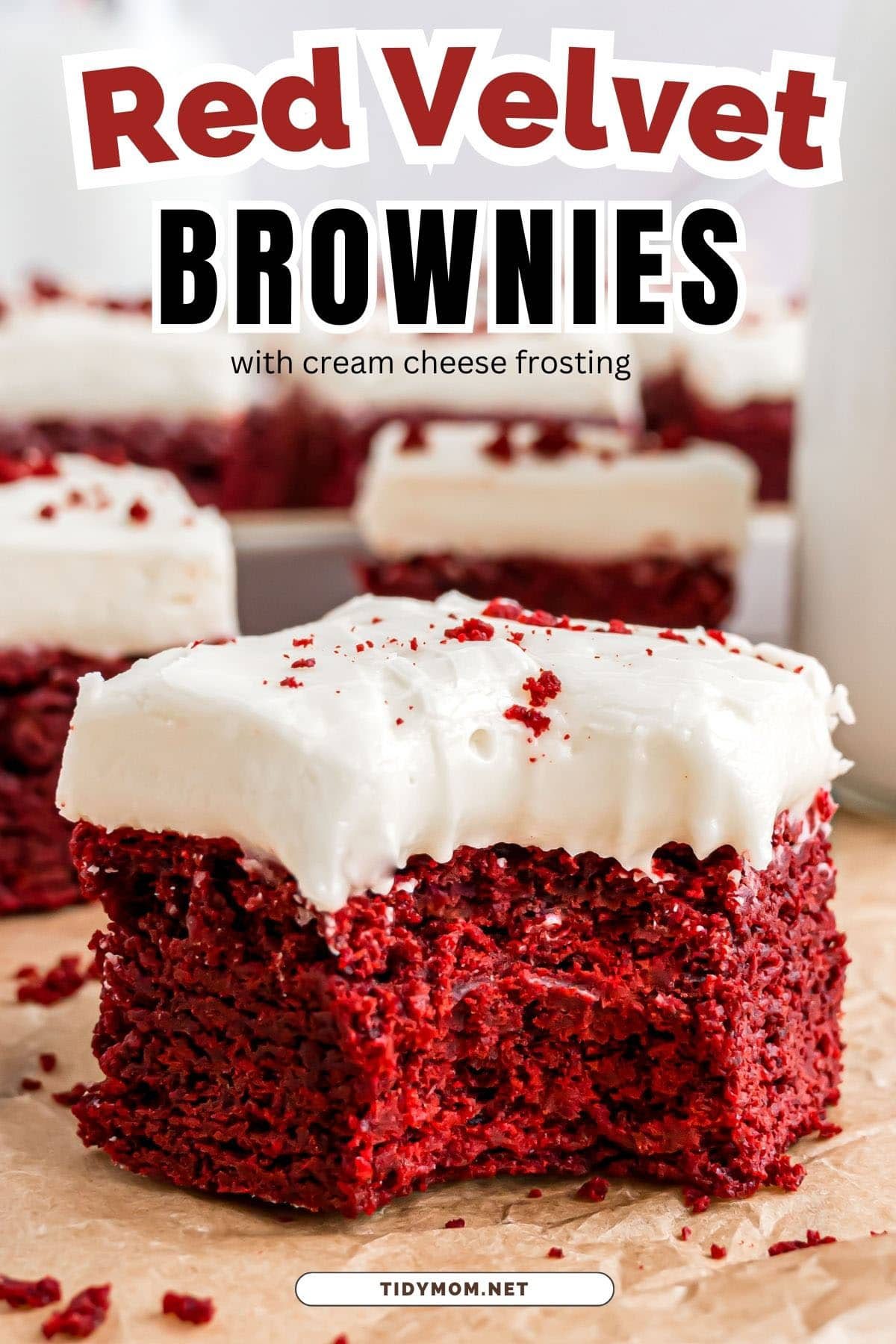red velvet brownie with bite taken