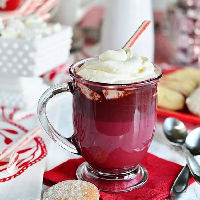 Red Velvet Hot Chocolate with Cream Cheese Whipped Cream is so easy to make at home. find the recipe at cetcu.com