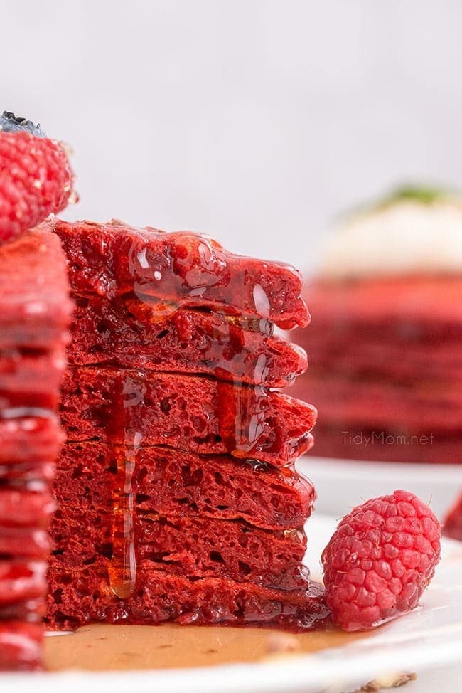 a cut stack of pancakes