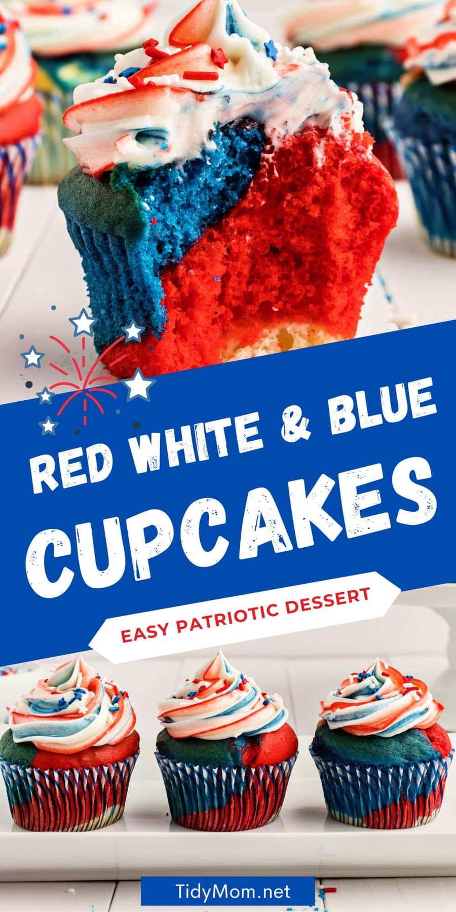 frosted red white and blue cupcake