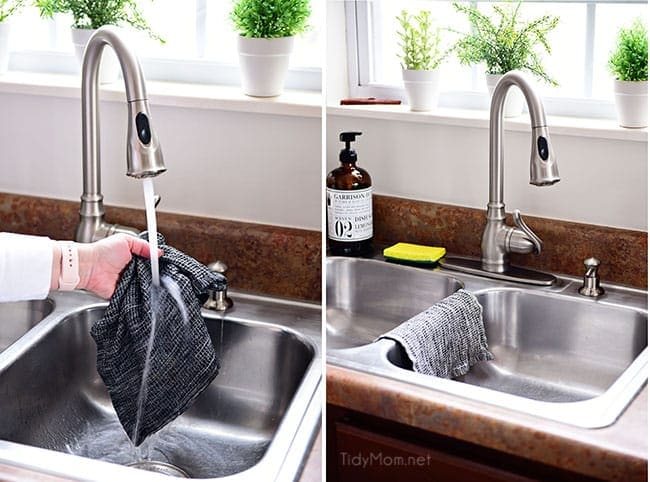 rinsing and drying dishcloth to reduce bacteria
