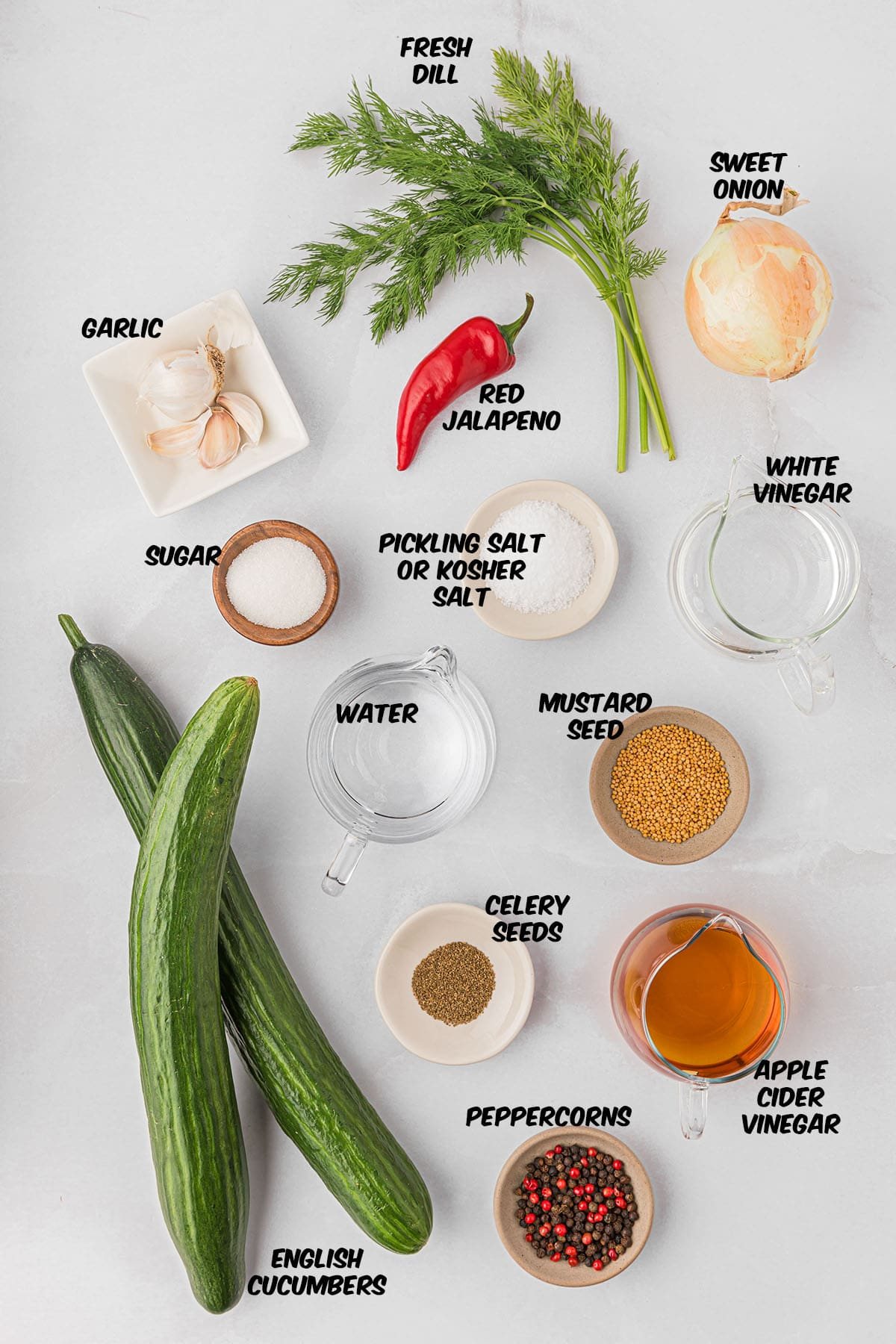 ingredients on a counter for homemade quick pickles