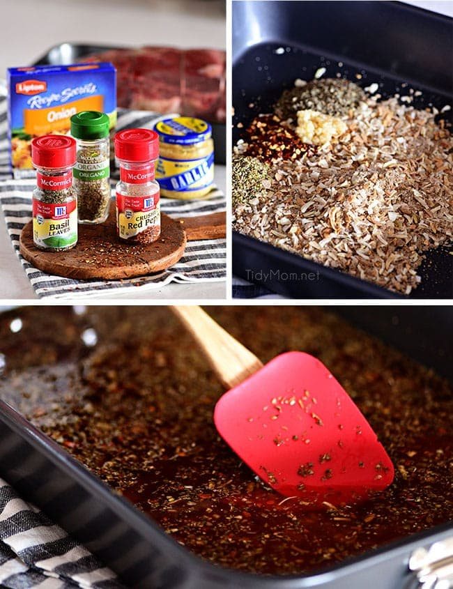 ingredients for Italian Beef, seasonings and meat