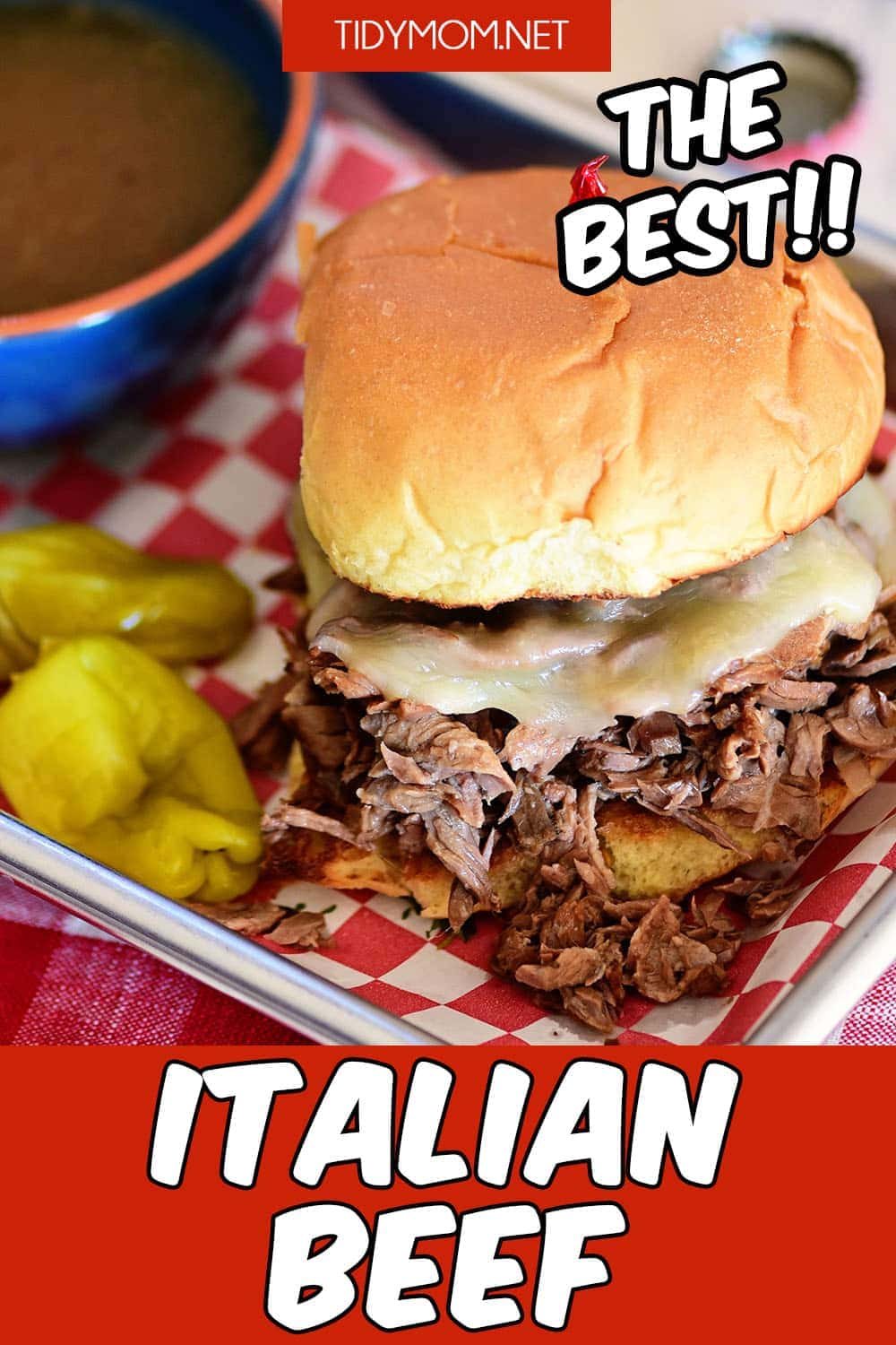 Italian beef on a bun with cheese