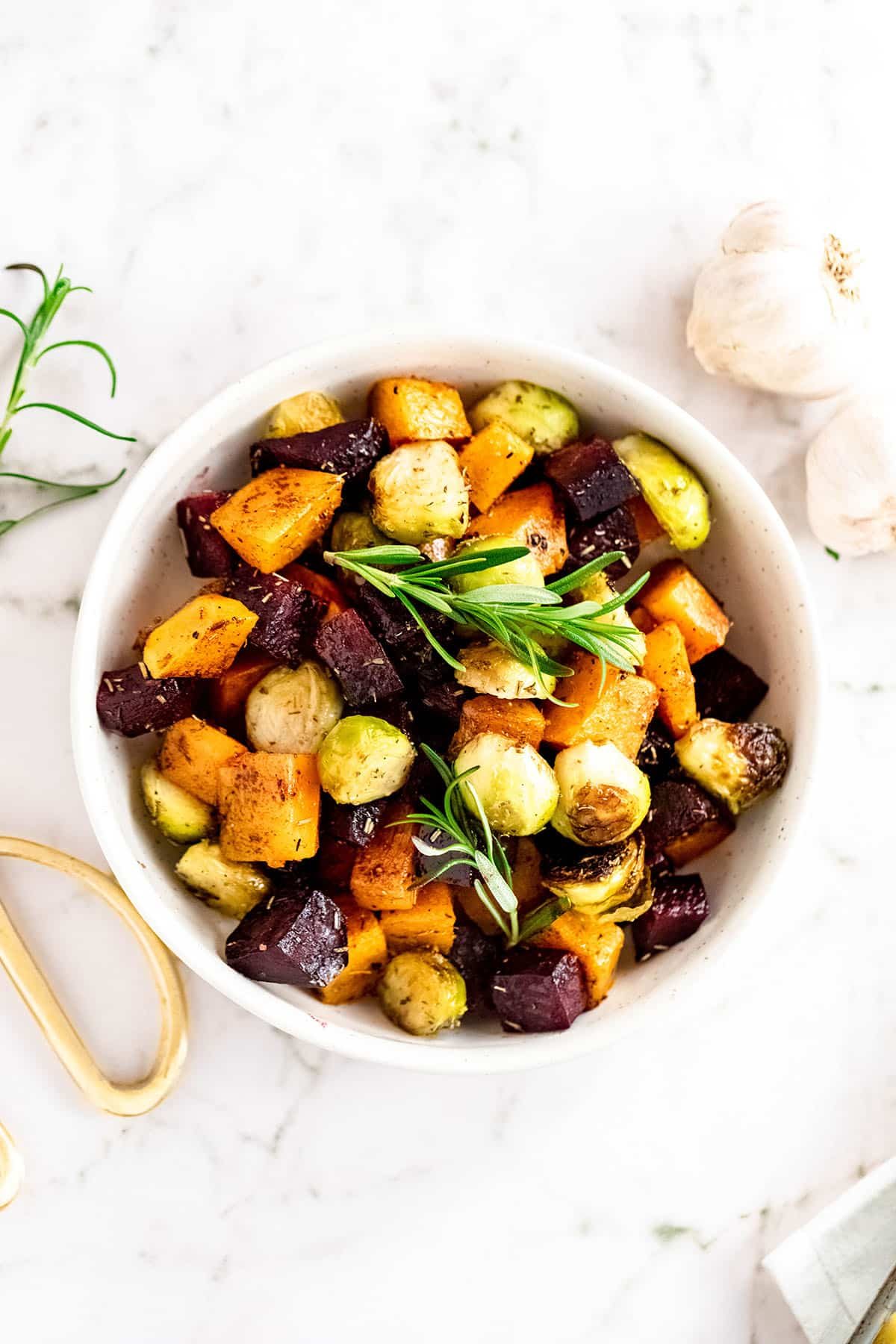 roasted root vegetables in a bowl