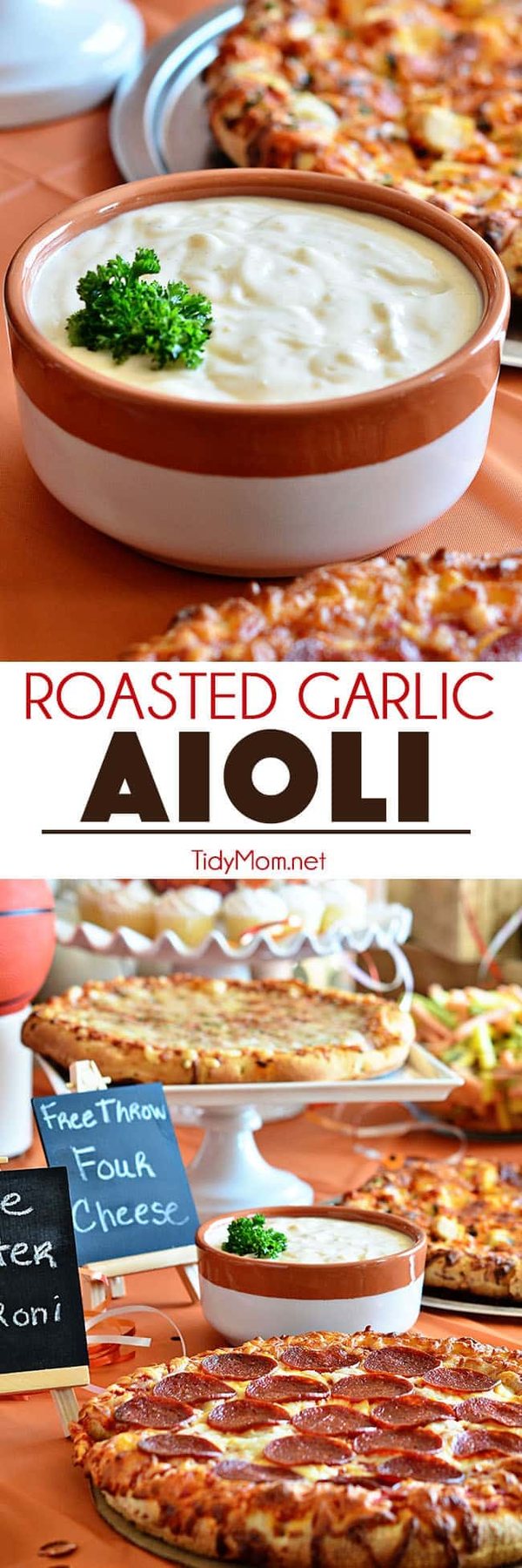 Serve ROASTED GARLIC AIOLI along side, pizza, french fries, veggies and so much more! Aioli recipe and basketball pizza party details at cetcu.com