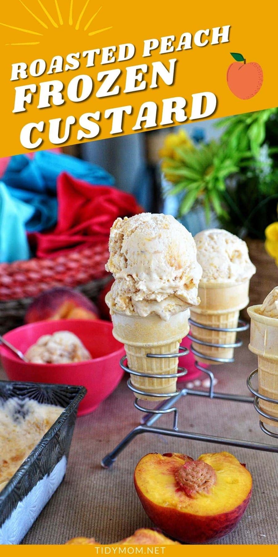 Peach frozen custard in cones
