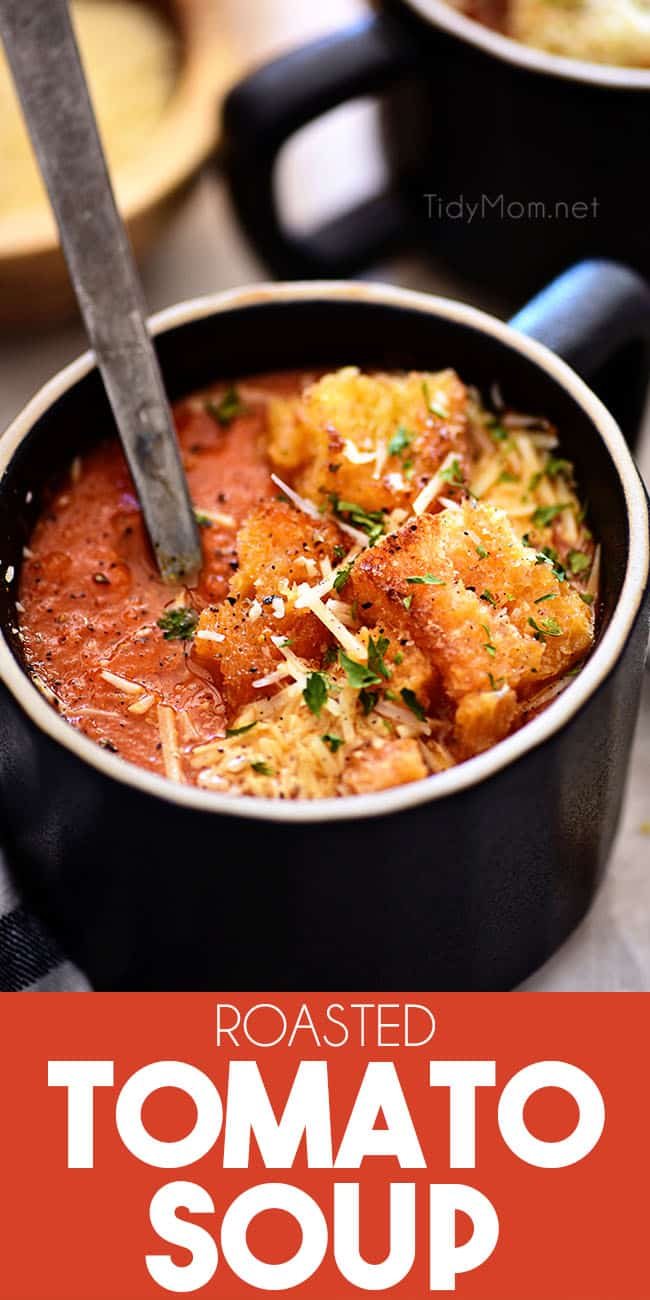 Roasted Tomato Soup in a black mug