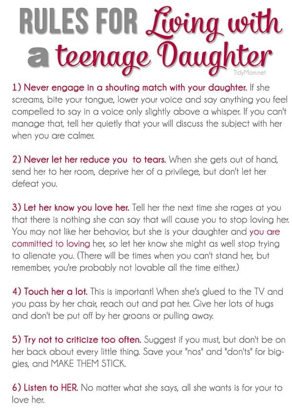 Rules for Living with a Teenage Daughter + free printable at cetcu.com