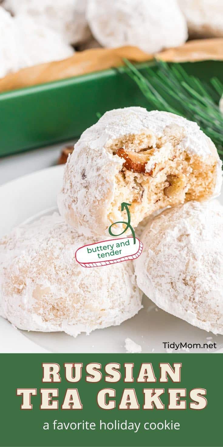 close up of Russian tea cakes with a bite out