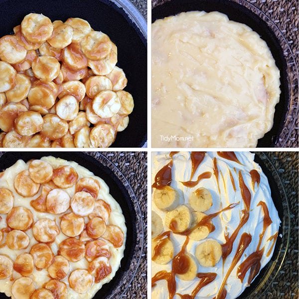 Easy Salted Caramel Banana Cream Pie with a chocolate oreo crust. Recipe at cetcu.com