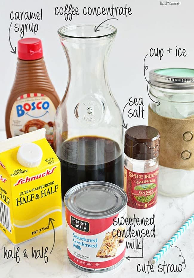 How to make Salated Caramel Iced Coffee at home! Cheaper than a coffee shop and every bit as delicious! recipe at cetcu.com