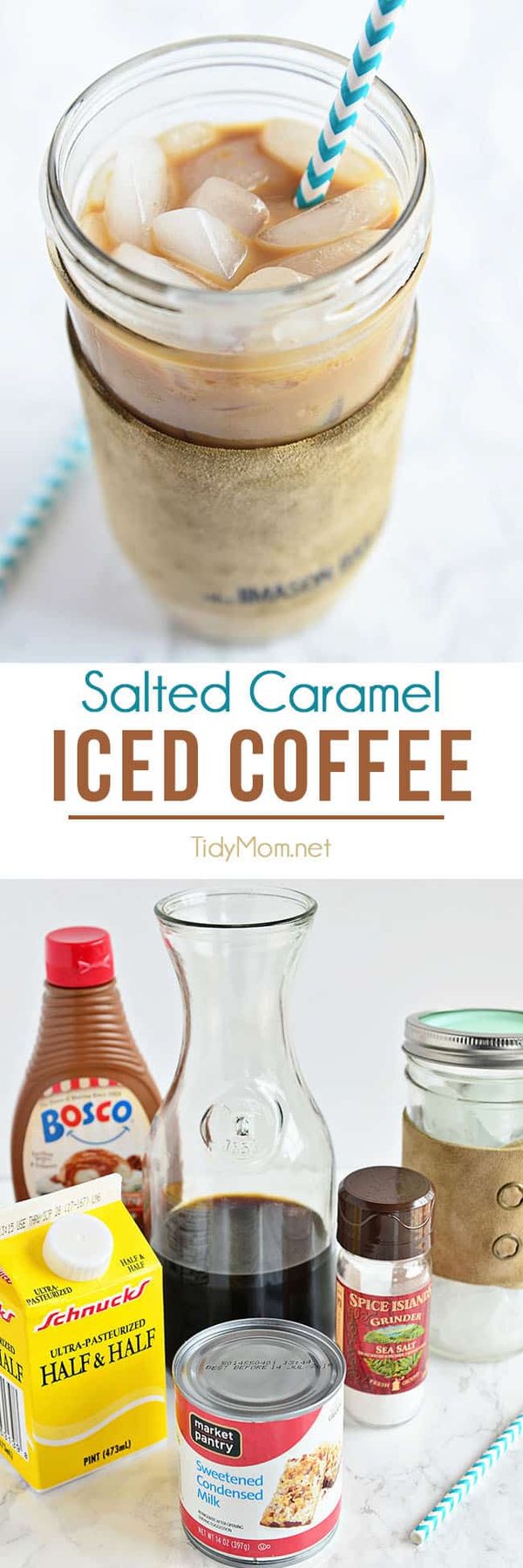 Salted Caramel Iced Coffee at home is so easy! Way cheaper than the coffee shop and every bit as delicious! recipe at cetcu.com