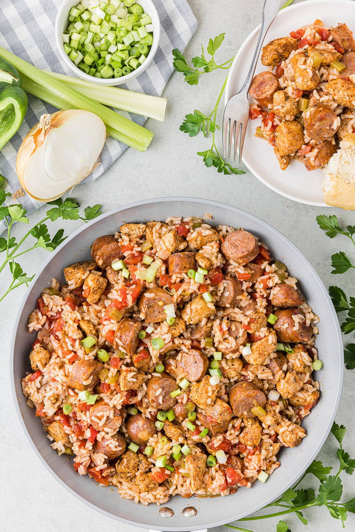 skillet with cajun jambalaya