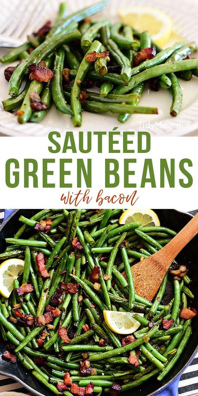 Sautéed Green Beans with bacon photo collage