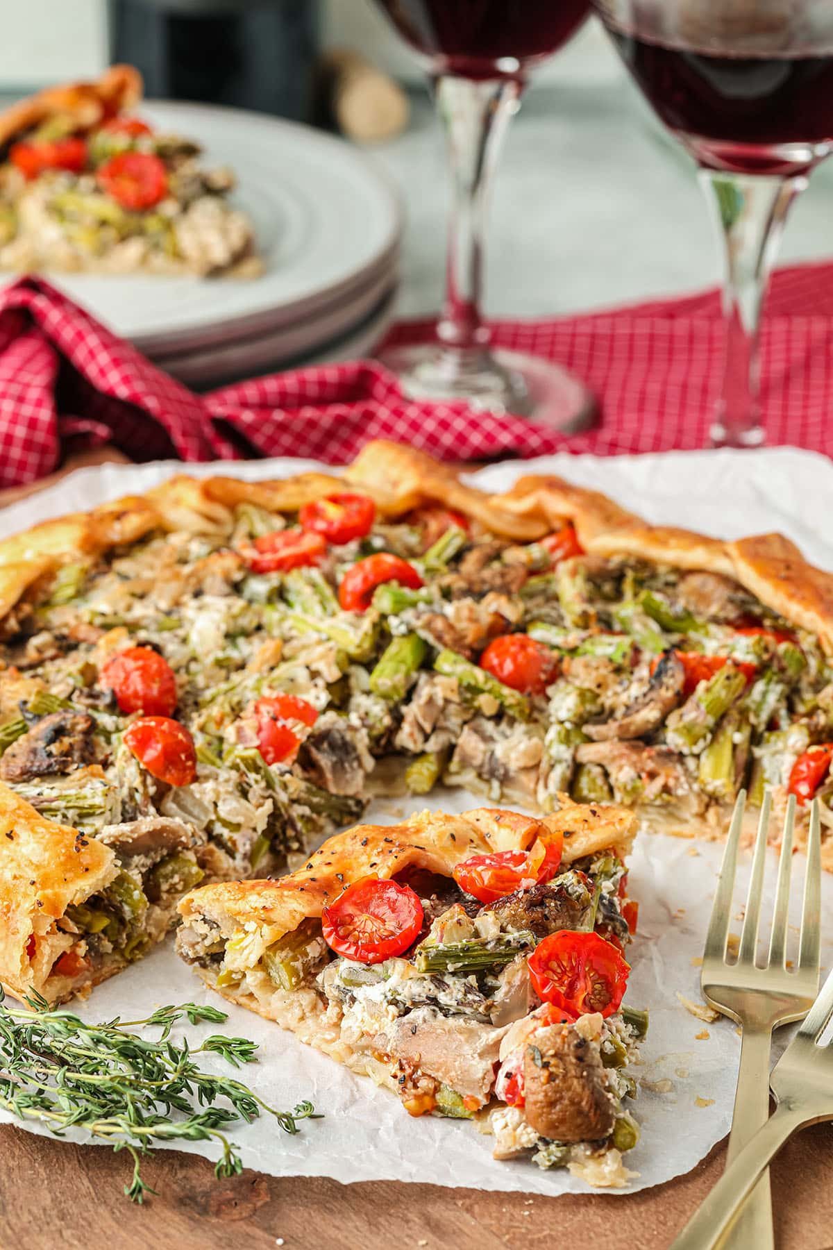 Veggie galette with slice cut