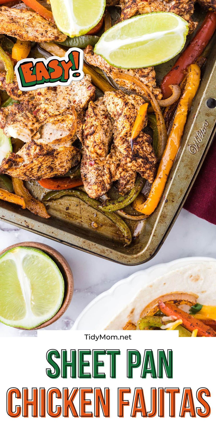 chicken and veggies on a sheet pan with fresh lime