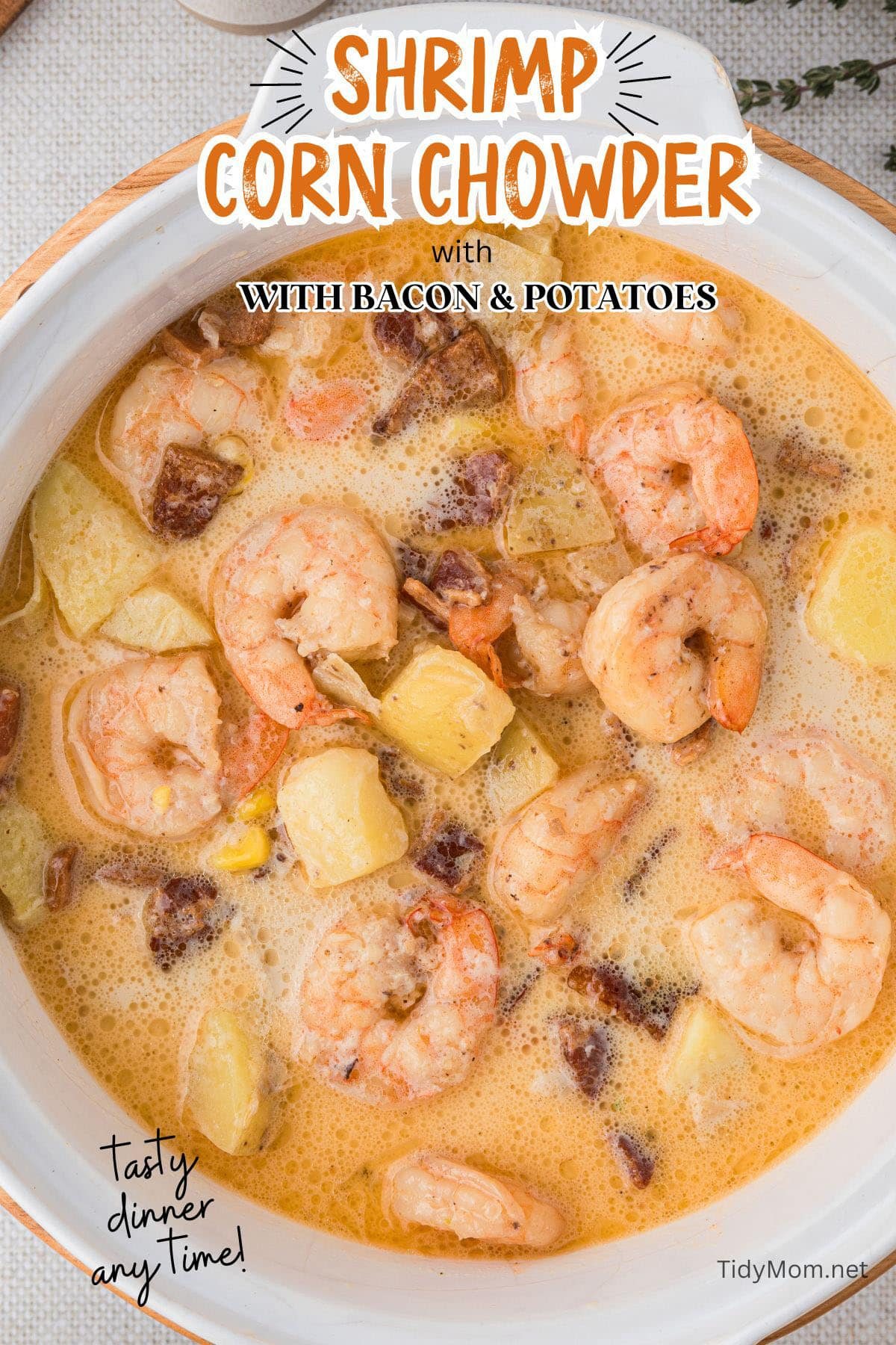 tasty pot of corn chowder with shrimp