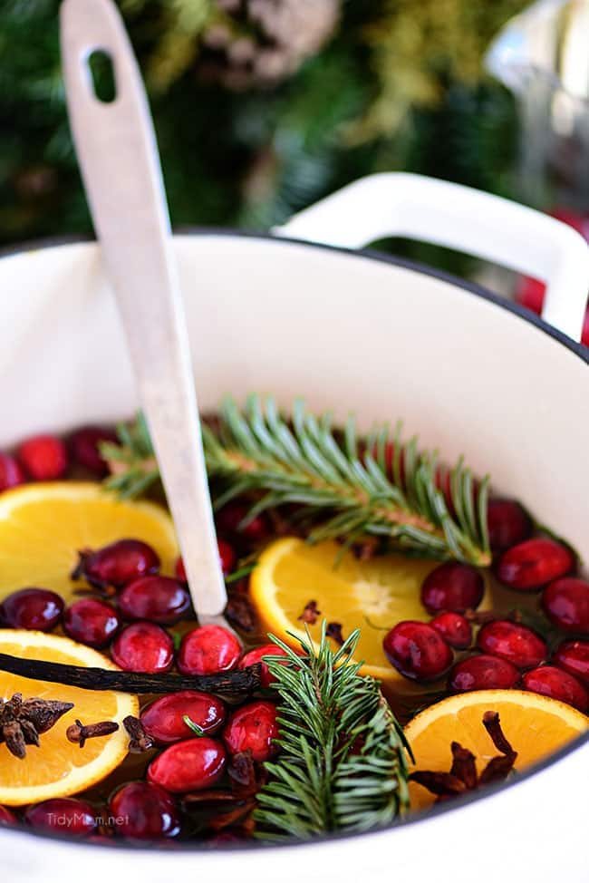Simmering Christmas Potpourri in pot with spoon