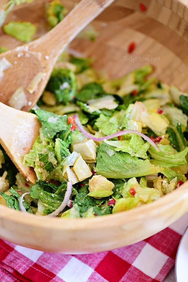 restaurant style Italian Salad in a wood bowl