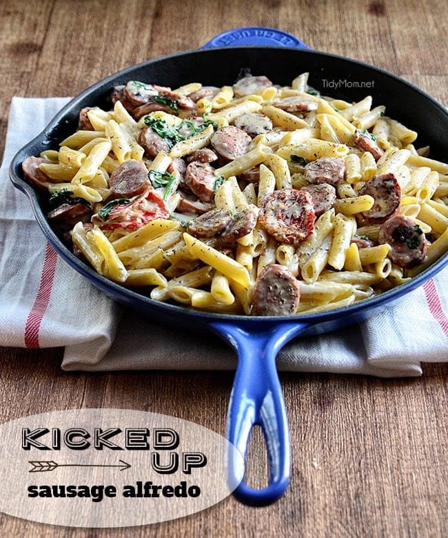 Kicked Up Smoked Sausage Alfredo {VIDEO}