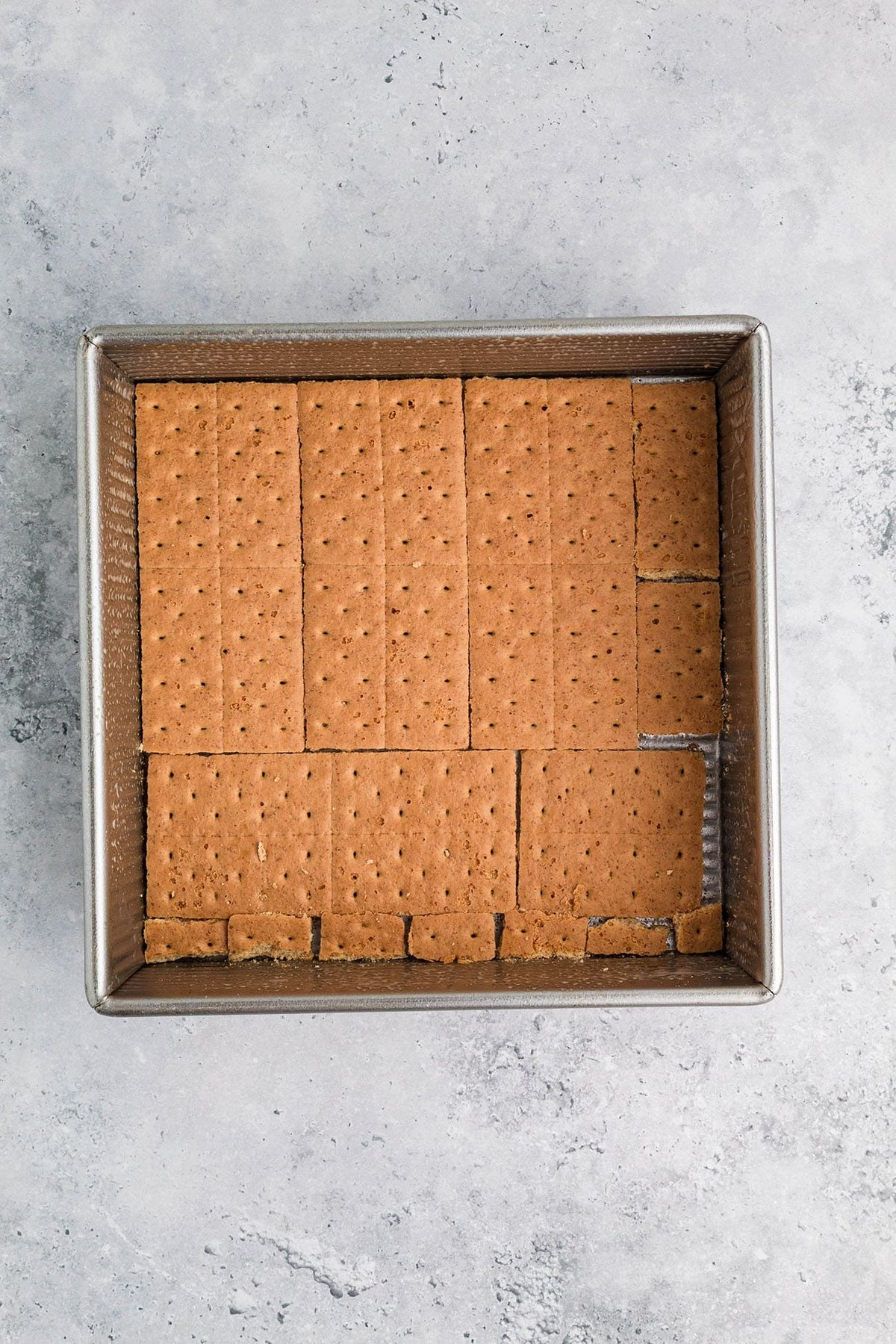 Graham crackers in a square cake pan