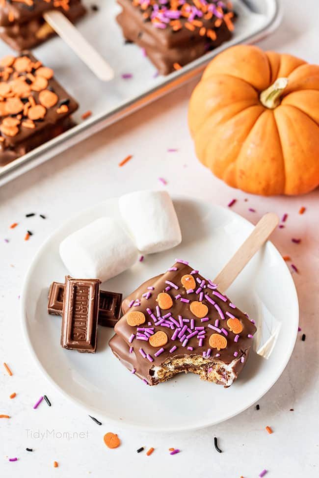Chocolate Dipped Halloween S’mores Pops