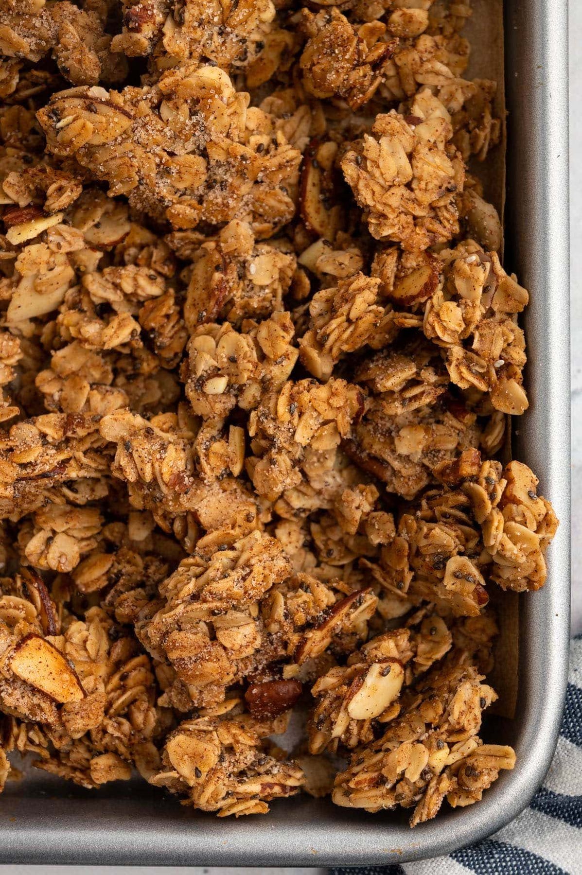 homemade granola on a baking sheet