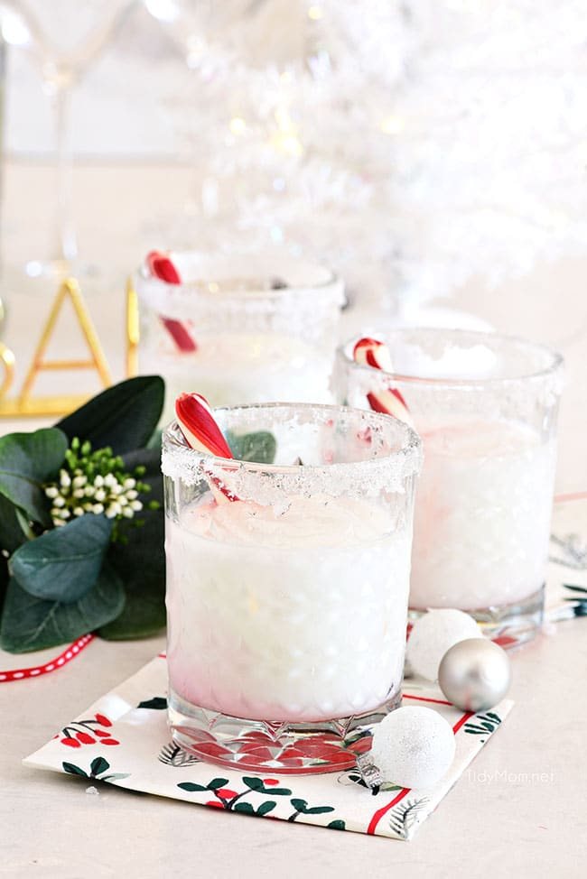 Three snowflake peppermint cocktails