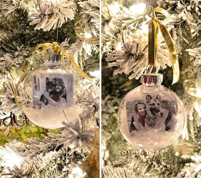 Easy DIY snowglobe photo ornament tutorial at cetcu.com