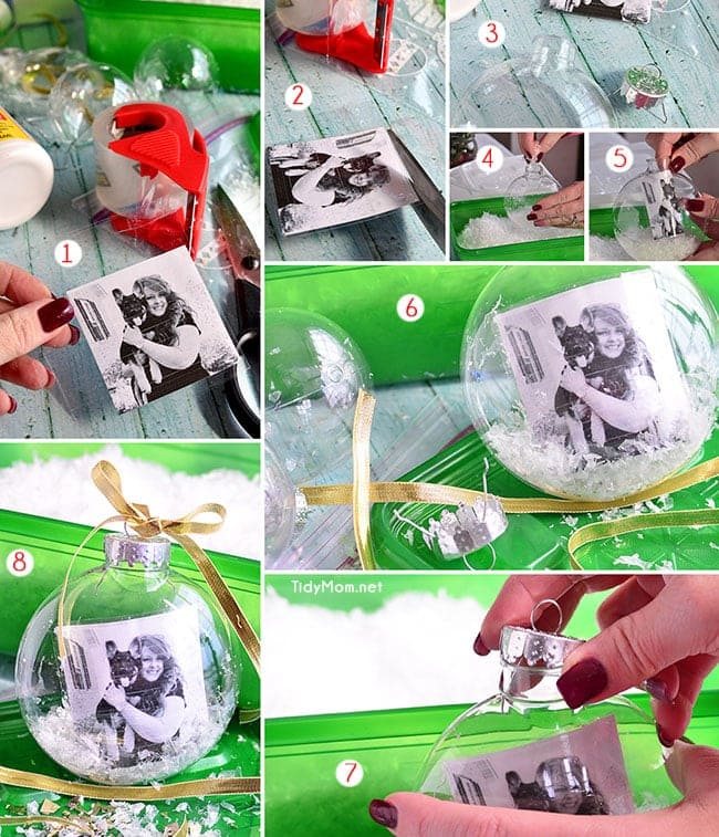 Easy DIY snowglobe photo ornament tutorial at cetcu.com