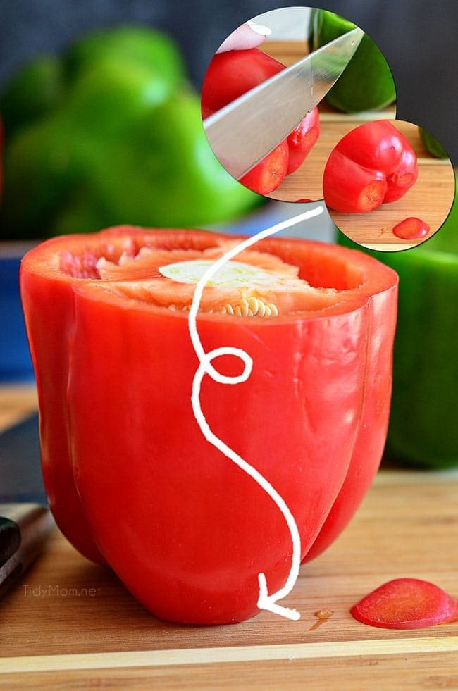 Shave the bottom of a bell pepper so they sit level in the casserole dish. Southwest Stuffed Peppers recipe at cetcu.com