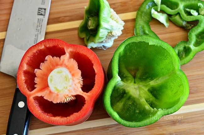 Cut off tops of bell peppers and remove and discard seeds. Southwest Stuffed Peppers recipe at cetcu.com