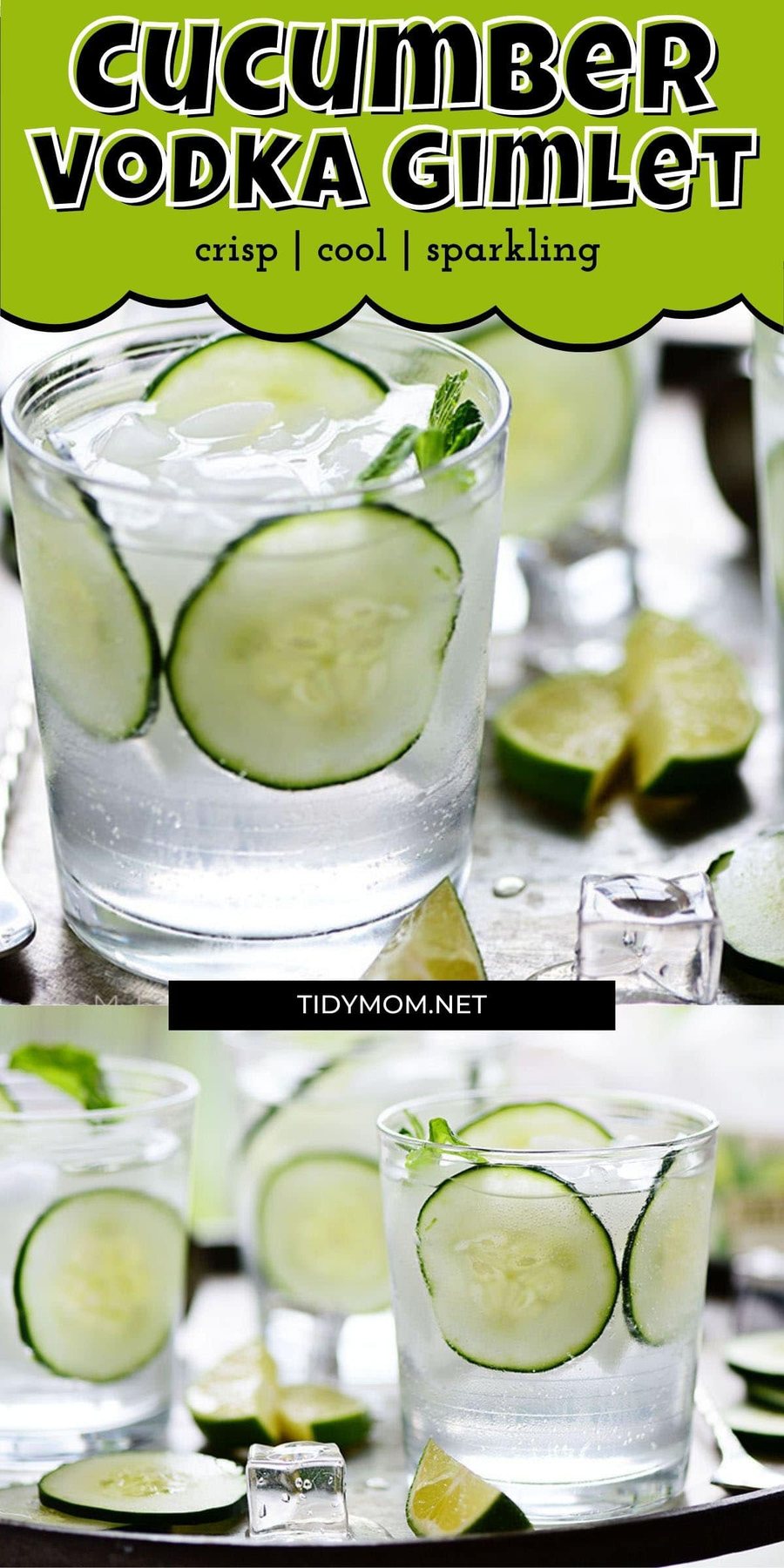 fresh cucumber slices in a vodka gimlet