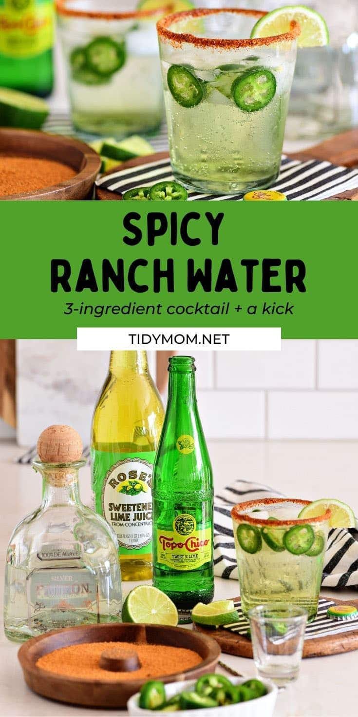 ranch water in a glass and the ingredients on a counter