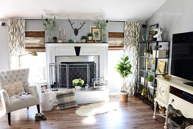 Transition to Spring Family Room Decor. Kick winter to the curb! Bring in the feel of freshness and spring to your home with lots of greenery, flowers and colorful pillows. See the full Spring Family Room Tour at cetcu.com