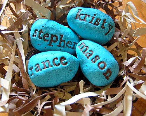 hand stamped clay eggs