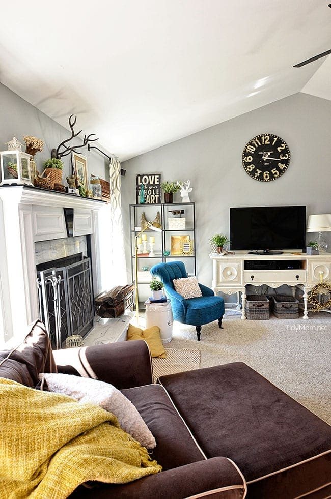Spring Mantle decor and Family Room at cetcu.com