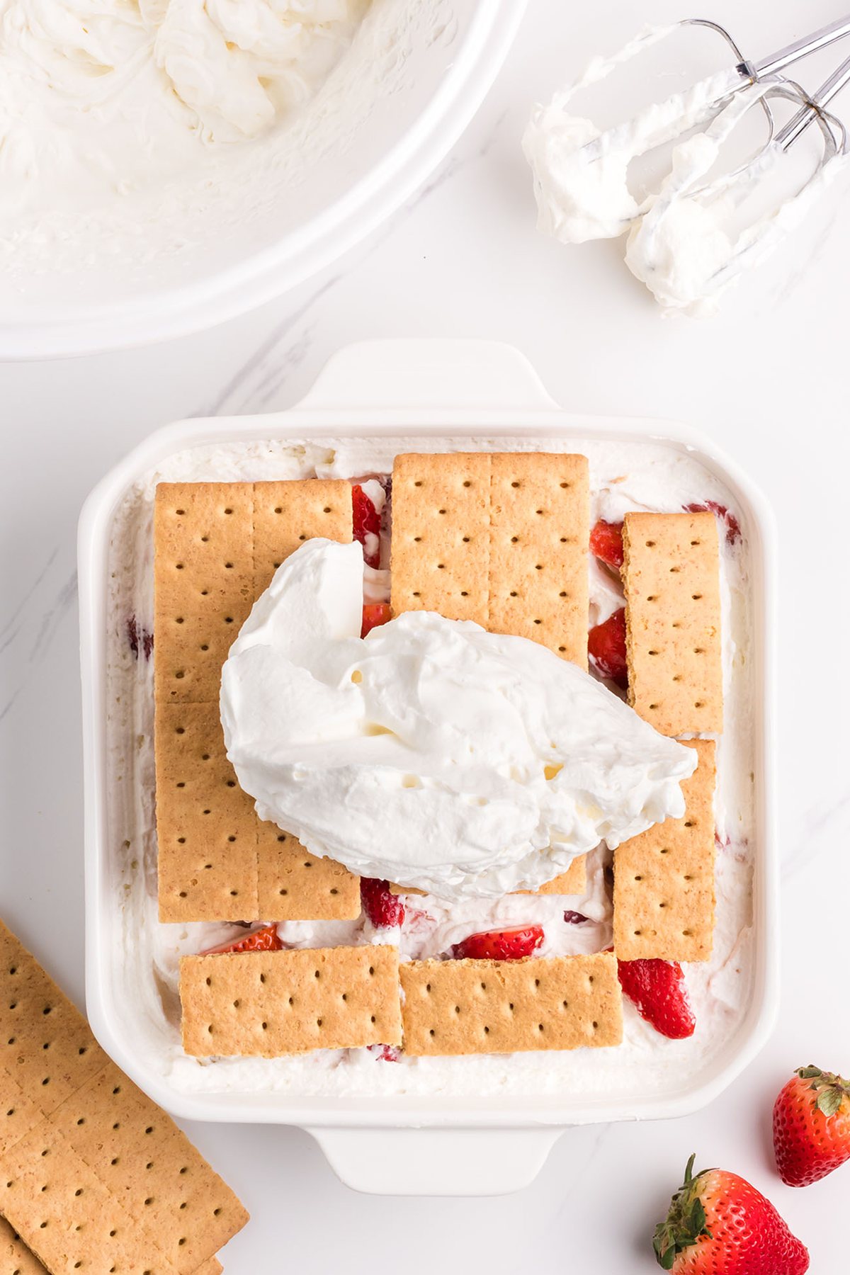 final layer of a strawberry icebox cake